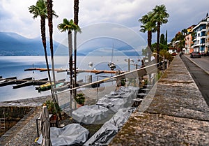 Embankment and pier in Ascona on lake Maggiore
