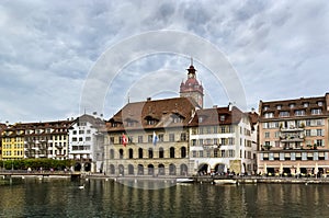 Embankment of Reuss river in Lucerne