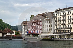 Embankment of Reuss river in Lucerne