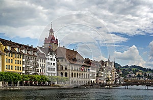 Embankment of Reuss river in Lucerne