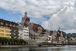 Embankment of Reuss river in Lucerne