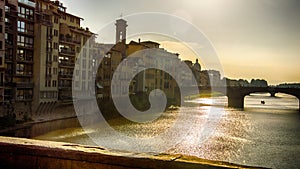 The embankment of the river Arno in Florence, Tuscany, Italy near the Uffizi Galery