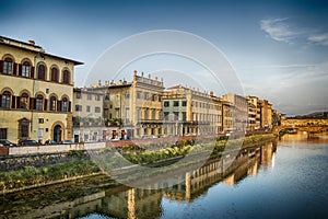 The embankment of the river Arno in Florence, Tuscany, Italy near the Uffizi Galery photo