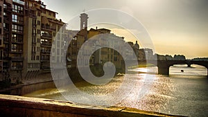 The embankment of the river Arno in Florence, Tuscany, Italy near the Uffizi Galery photo