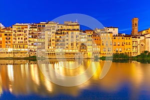 Embankment of river Arno at night, Florence, Italy