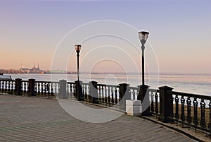 Embankment in Taganrog. Rostov region. Russia. Evening. Winter