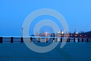 Embankment in Taganrog. Rostov region. Russia. Evening. Winter photo