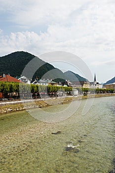The embankment of the Traun river in Bad Ischl, Austria