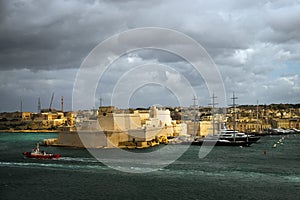 The embankment of Valletta. Birgu. Kalkara. Bormla. Malta in the spring.