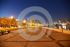 Embankment and view of the Novorossiysk commercial sea port at night