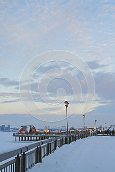 Embankment, winter, evening. Kazan, Russia