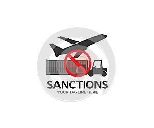 Embargo trade wars. Restriction on importation production, ban on export of dual-use goods to countries under sanction logo design photo