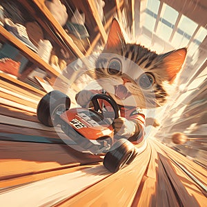 Feline Fun: Cat in Mini Racer, Adventure Awaits! photo