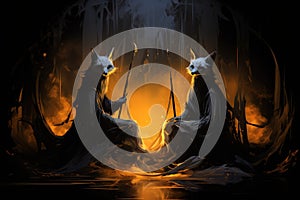 Cunning shape-shifting foxes with magical abilities - Generative AI photo