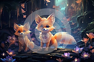 Cunning shape-shifting foxes with magical abilities - Generative AI photo