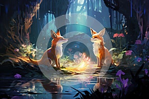 Cunning shape-shifting foxes with magical abilities - Generative AI photo