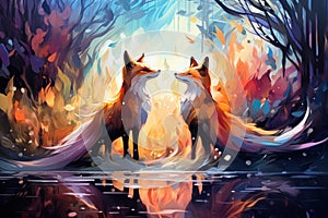 Cunning shape-shifting foxes with magical abilities - Generative AI photo