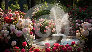 Vintage Blooms Symphony: A Classic English Rose Garden with Meticulously Arranged Blooms, Nature\'s Timeless Overture - AI Generat photo