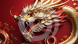 golden dragon in front of red background, chinese new year