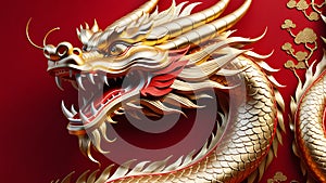 golden dragon in front of red background, chinese new year