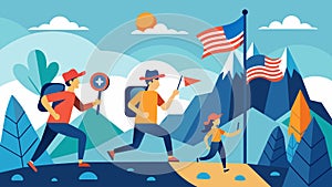 Embark on a patriotic adventure and discover hidden gems in our Independence Day orienteering trek.. Vector illustration photo