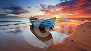 Beach, Boat, Dawn in coastal morning