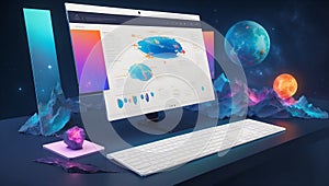 virtual voyage: a luminous traverse in the pixelated cosmos. ai generated photo