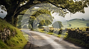 Panoramic view of a country road in the Yorkshire Dales, England