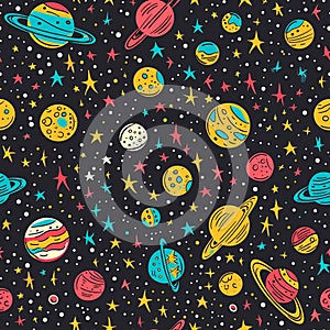 Galactic Doodles - Playful Seamless Space Pattern for Creative Exploration photo