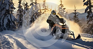 Embarking on Adventure Rides Through the Snowy Terrain on a Snowmobile