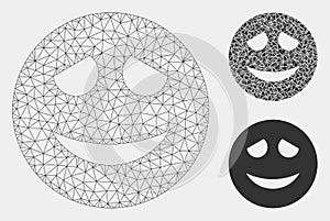 Embarrased Smiley Vector Mesh Carcass Model and Triangle Mosaic Icon