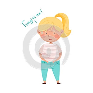 Embarrassed Girl Feeling Sorry and Expressing Regret Vector Illustration