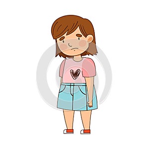 Embarrassed Girl Feeling Sorry and Expressing Regret Vector Illustration