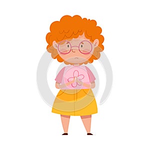 Embarrassed Girl Putting Her Hands Together Feeling Sorry and Expressing Regret Vector Illustration