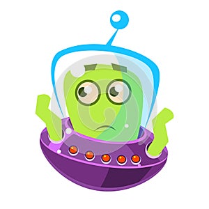 Embarrassed green alien, cute cartoon monster. Colorful vector character