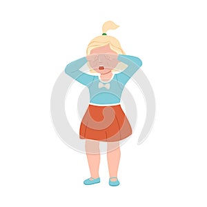 Embarrassed Little Girl Crying Demonstrating Guilt Vector Illustration