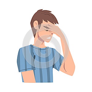 Embarrassed Man Covering his Face with Hand Cartoon, Person Admitting His Guilt Style Vector Illustration