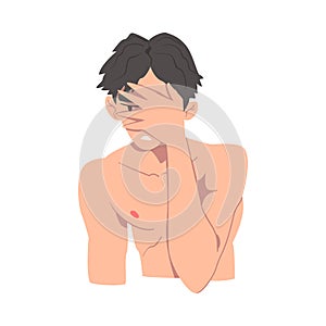 Embarrassed Man Covering his Face with Hand, Regretful Person Character Cartoon Style Vector Illustration