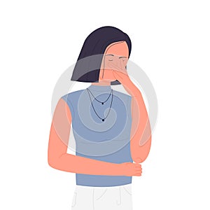 Embarrassed woman show regret isolated illustration