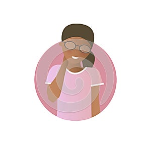 Embarrassment expression, black girl shy, timid. Flat gradient vector icon