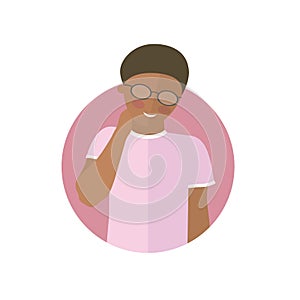 Embarrassment expression, black man shy. Flat vector icon