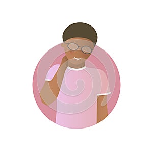 Embarrassment expression, black man shy, timid. Flat gradient vector icon