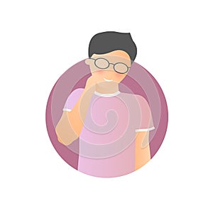 Embarrassment expression, man shy, timid. Flat gradient vector icon