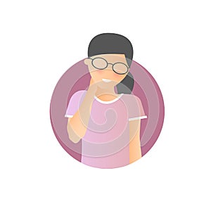 Embarrassment expression, woman shy, timid. Flat gradient vector icon