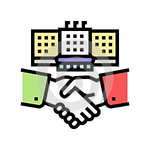 embassy diplomats handshaking color icon vector illustration