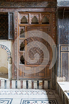 Embedded wooden ornate cupboard,El Sehemy house, Old cairo, Egypt photo