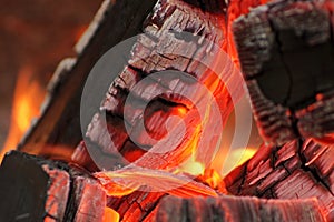 Embers, coals, sparks, fire and heat - burning flame. Fire background