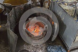 Embers oven used in kitchen stalls on the streets of Cambodia Laos Vietnam