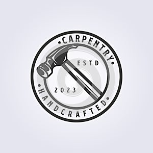 emblem badge hammer logo vector illustration design, carpenter tools icon symbol template design
