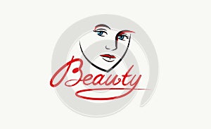Emblem for a beauty studio or cosmetology clinic or cosmetics brand, vector illustration of a beauty woman face with Beauty work